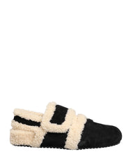 Dolce & Gabbana Beige Black Faux Fur Flats Men Sandals Shoes - EU44/US11
