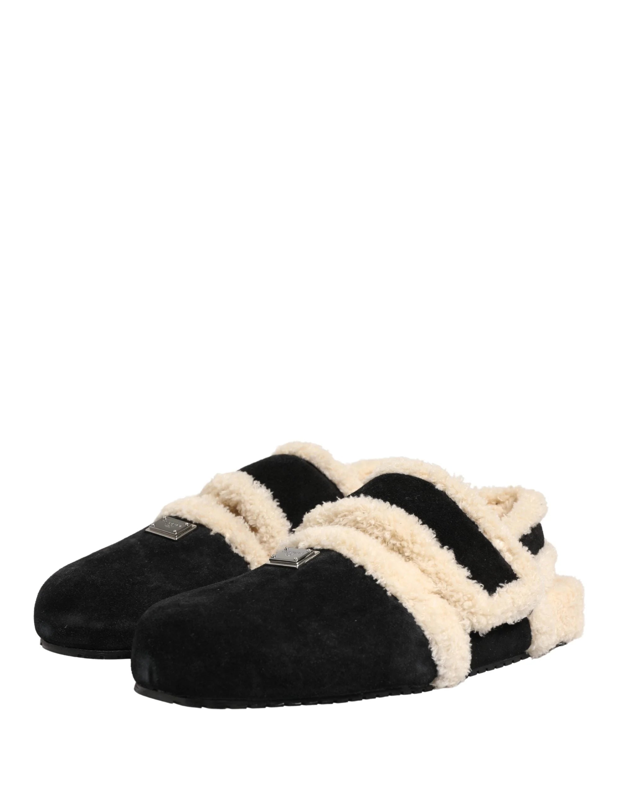 Dolce & Gabbana Beige Black Faux Fur Flats Men Sandals Shoes - EU44/US11