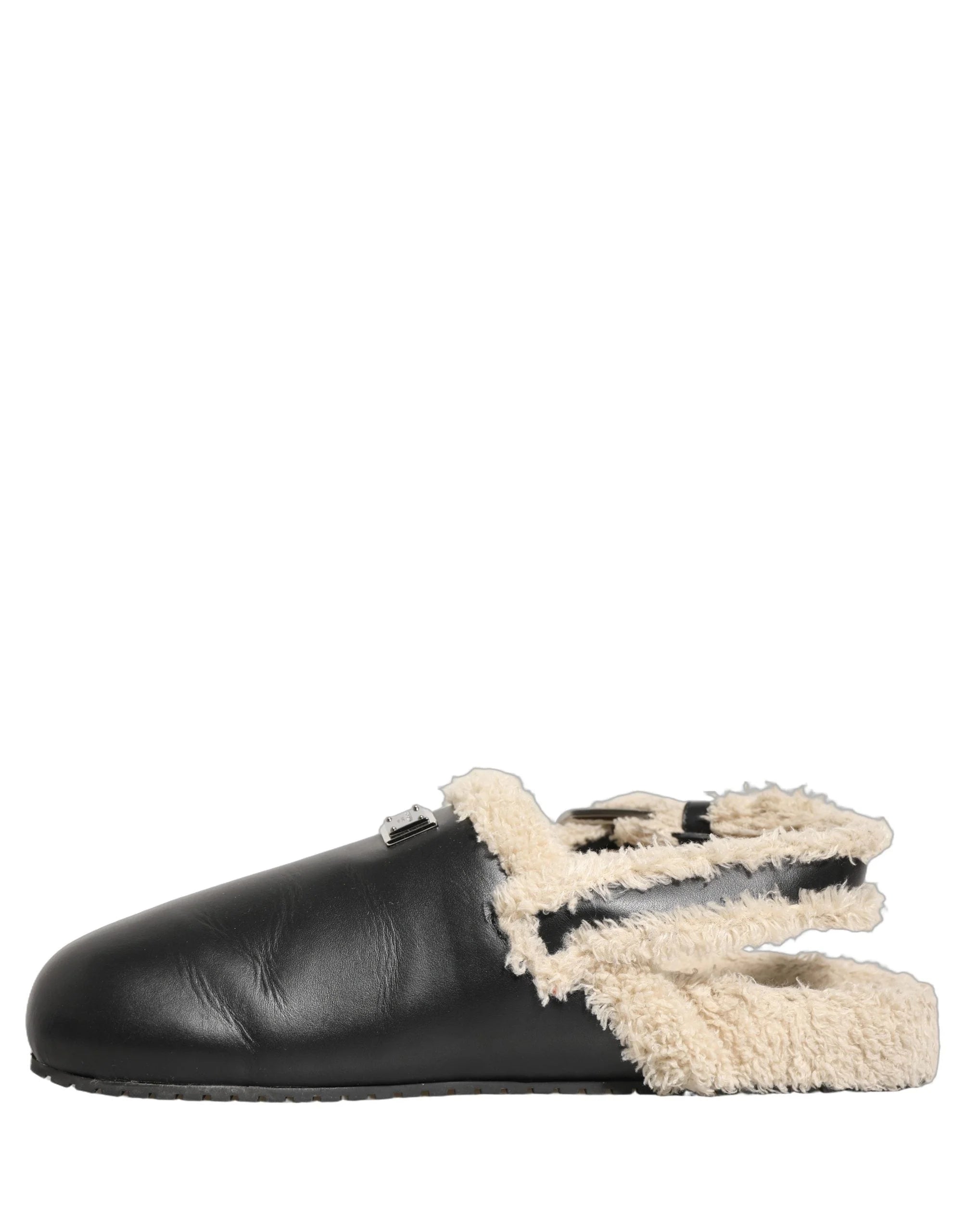Dolce & Gabbana Beige Black Fur Shearling Slides Sandals Shoes - EU43/US10