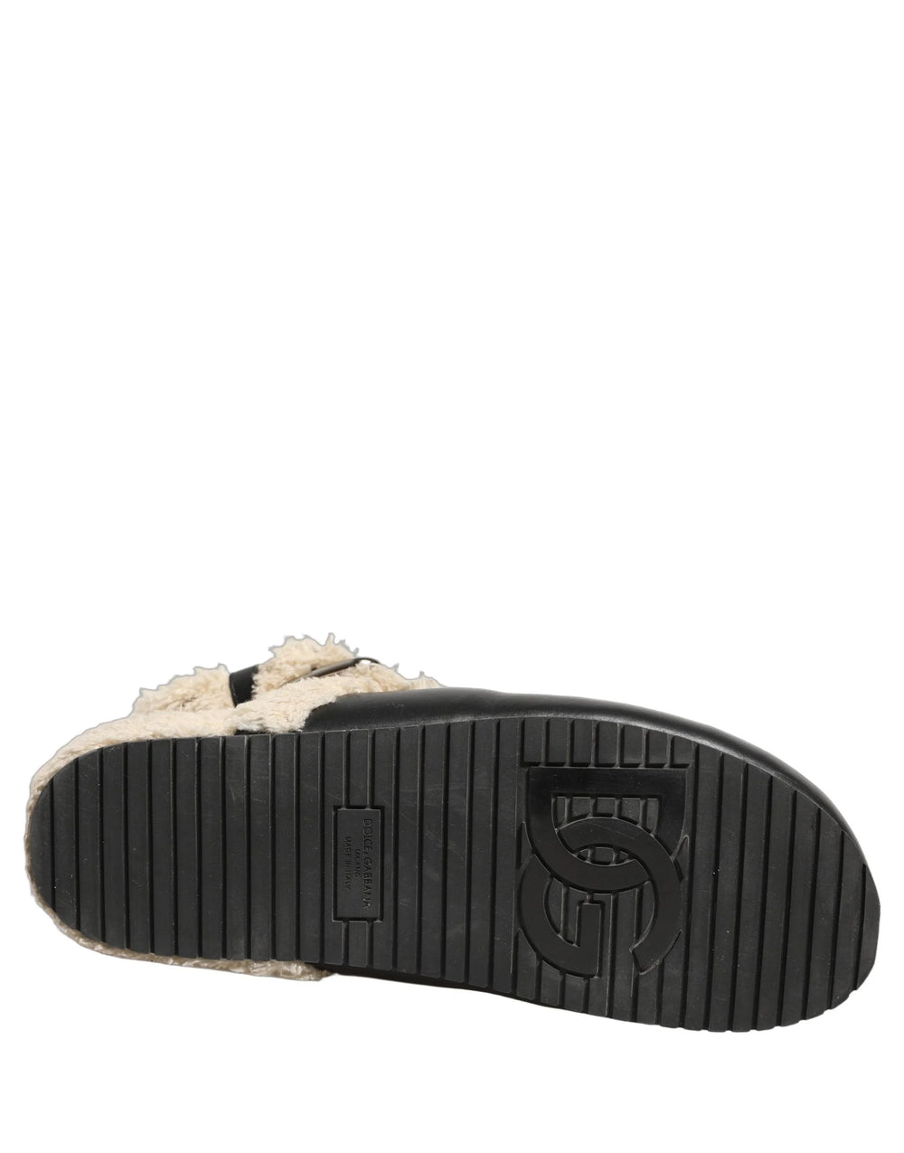 Dolce & Gabbana Beige Black Fur Shearling Slides Sandals Shoes - EU43/US10