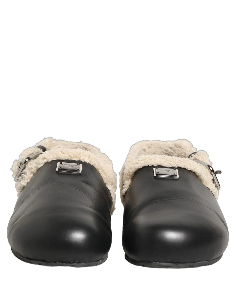 Dolce & Gabbana Beige Black Fur Shearling Slides Sandals Shoes - EU43/US10