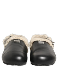 Dolce & Gabbana Beige Black Fur Shearling Slides Sandals Shoes - EU43/US10