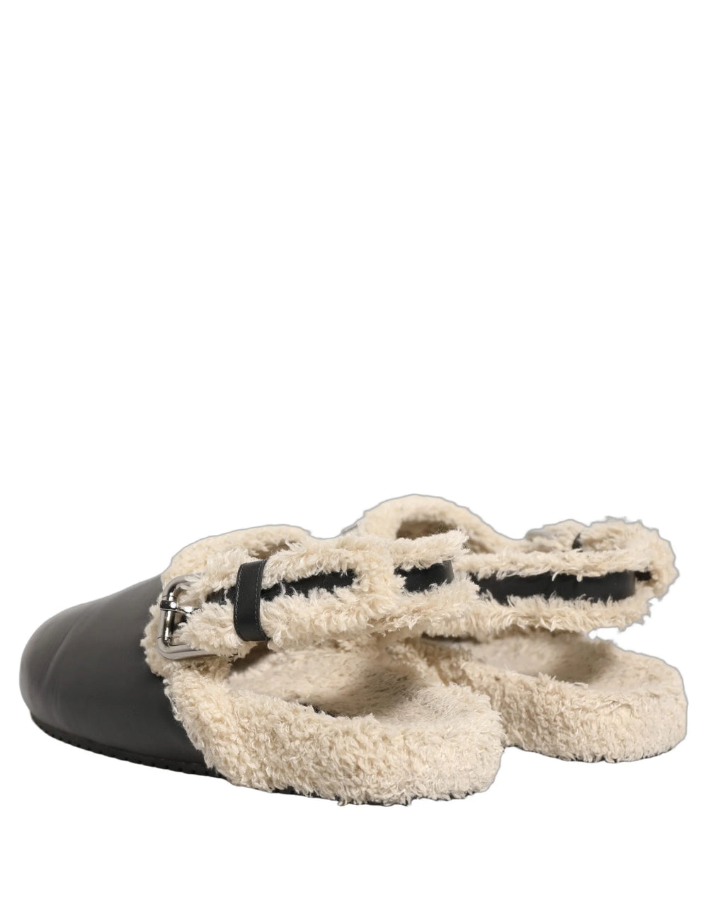 Dolce & Gabbana Beige Black Fur Shearling Slides Sandals Shoes - EU43/US10