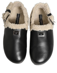 Dolce & Gabbana Beige Black Fur Shearling Slides Sandals Shoes - EU43/US10