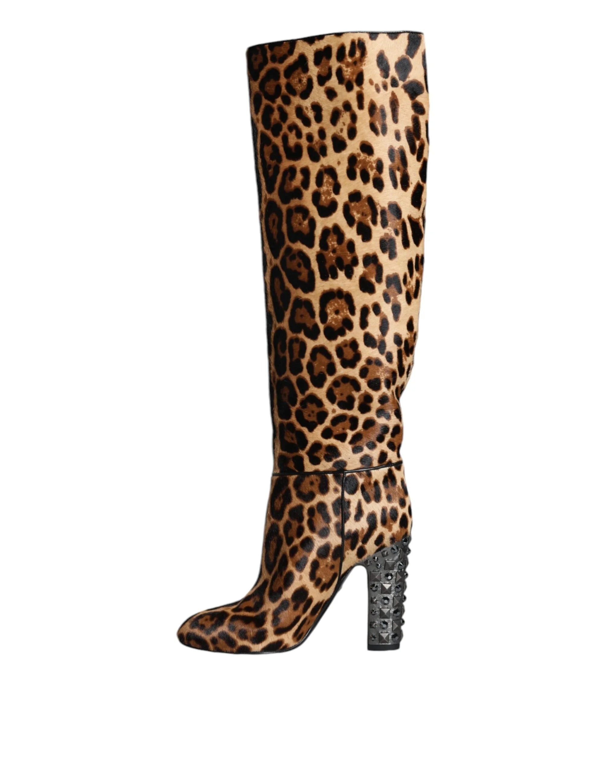 Dolce & Gabbana Beige Black Leopard Knee High Boots Shoes - Boots