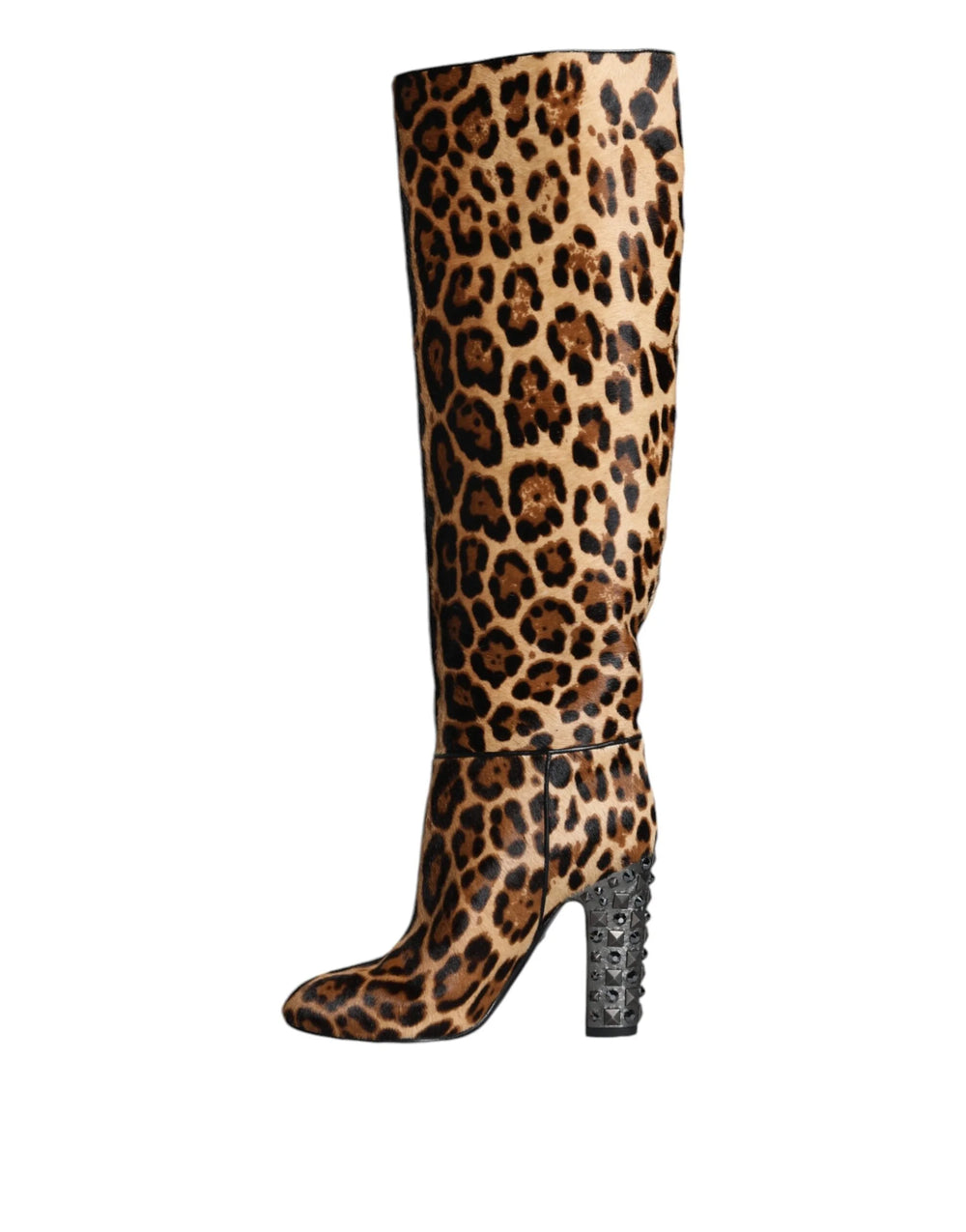 Dolce & Gabbana Beige Black Leopard Knee High Boots Shoes - Boots