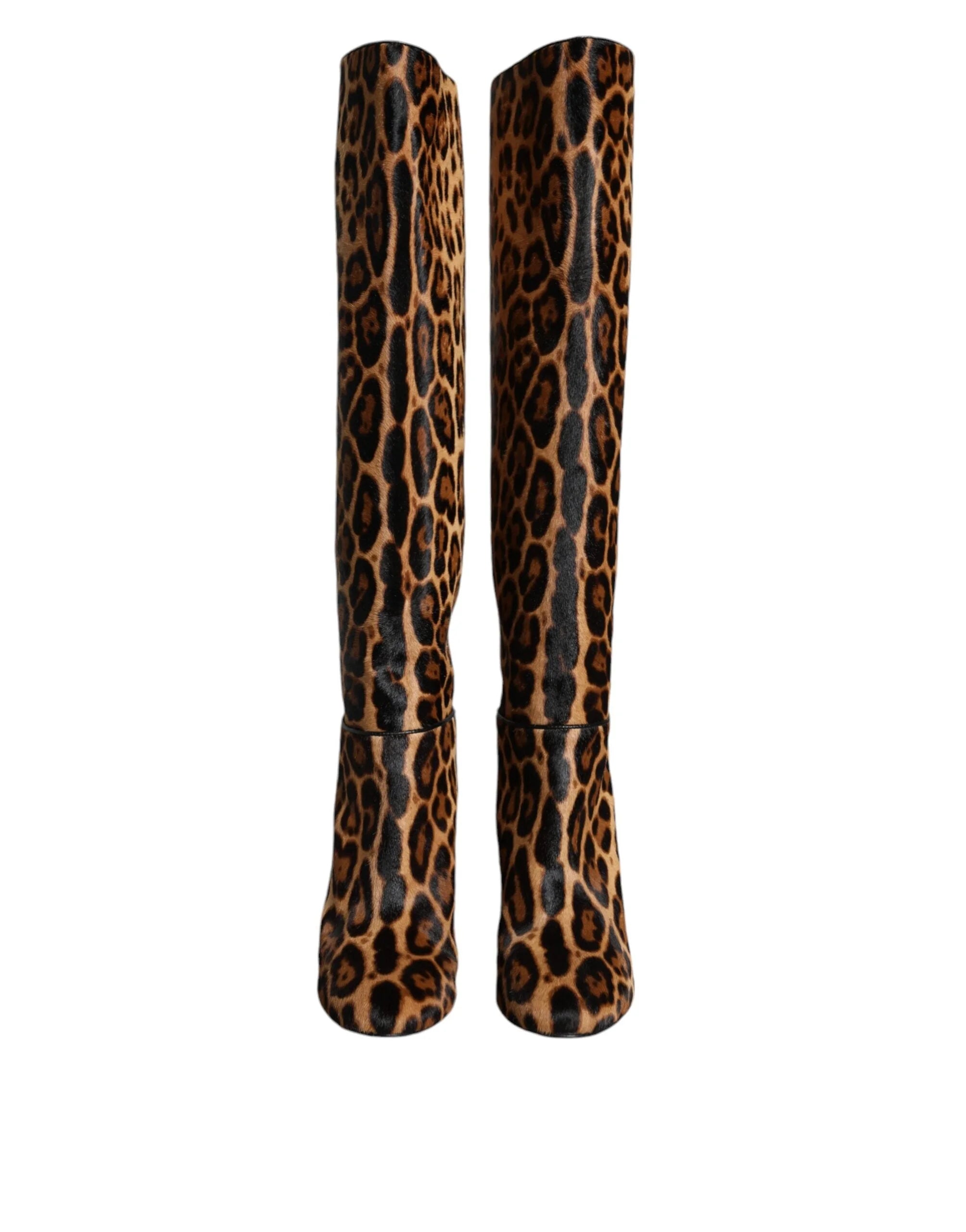 Dolce & Gabbana Beige Black Leopard Knee High Boots Shoes - Boots