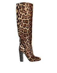Dolce & Gabbana Beige Black Leopard Knee High Boots Shoes - Boots