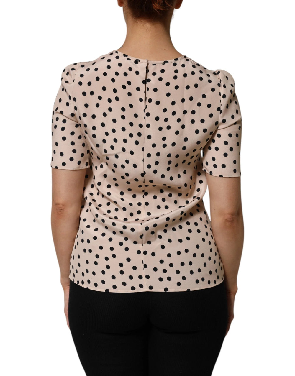 Dolce & Gabbana Beige Black Polka Dot Silk Short Sleeve Blouse Top - IT40|S - Blouses
