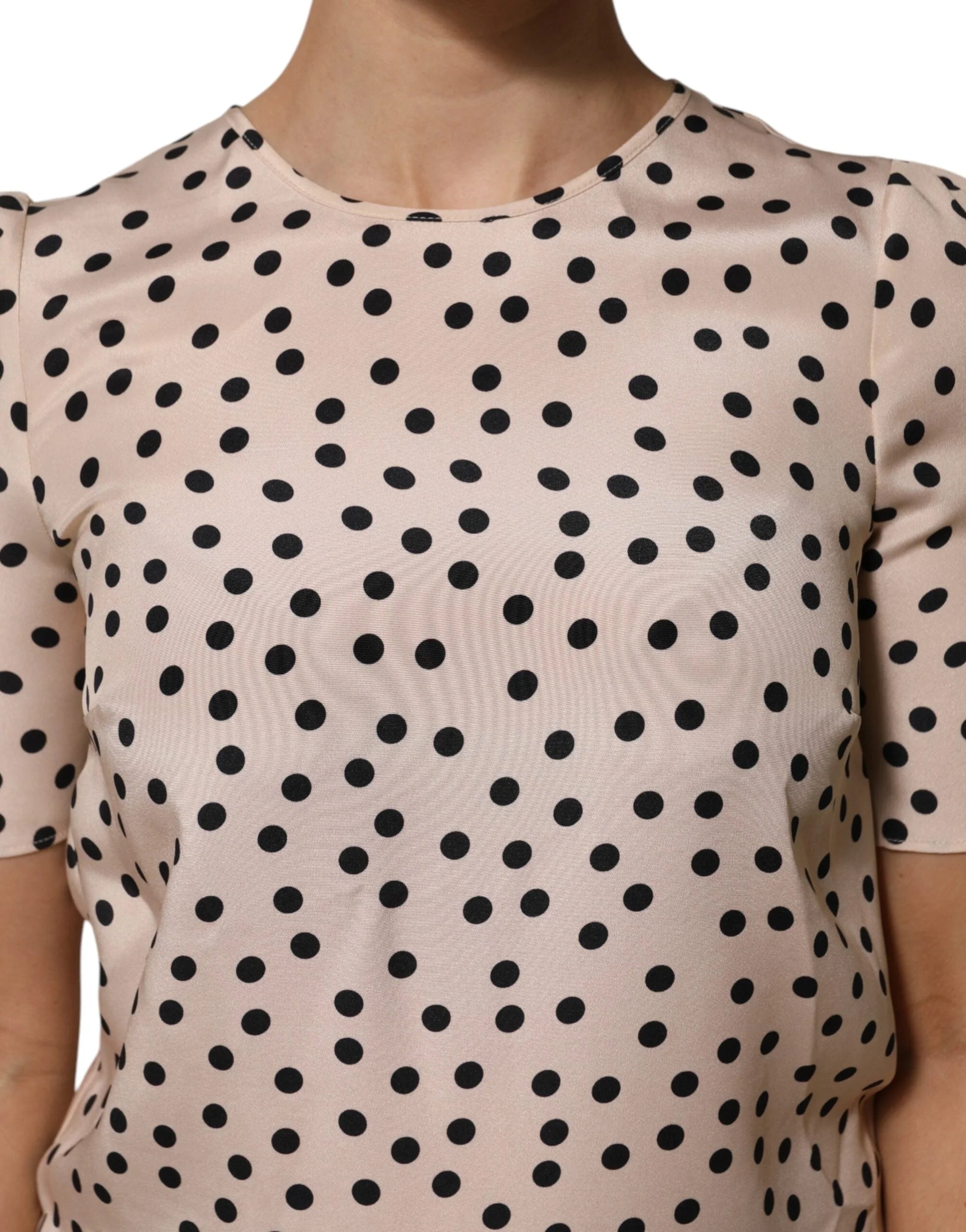 Dolce & Gabbana Beige Black Polka Dot Silk Short Sleeve Blouse Top - IT40|S - Blouses