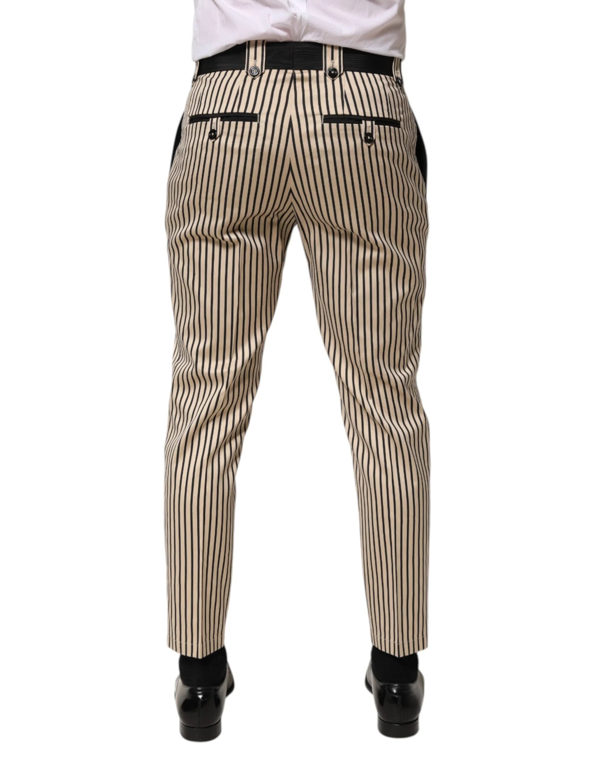 Dolce & Gabbana Beige Black Striped Cotton Slim Fit Trousers Pants - IT46 | S - Trousers