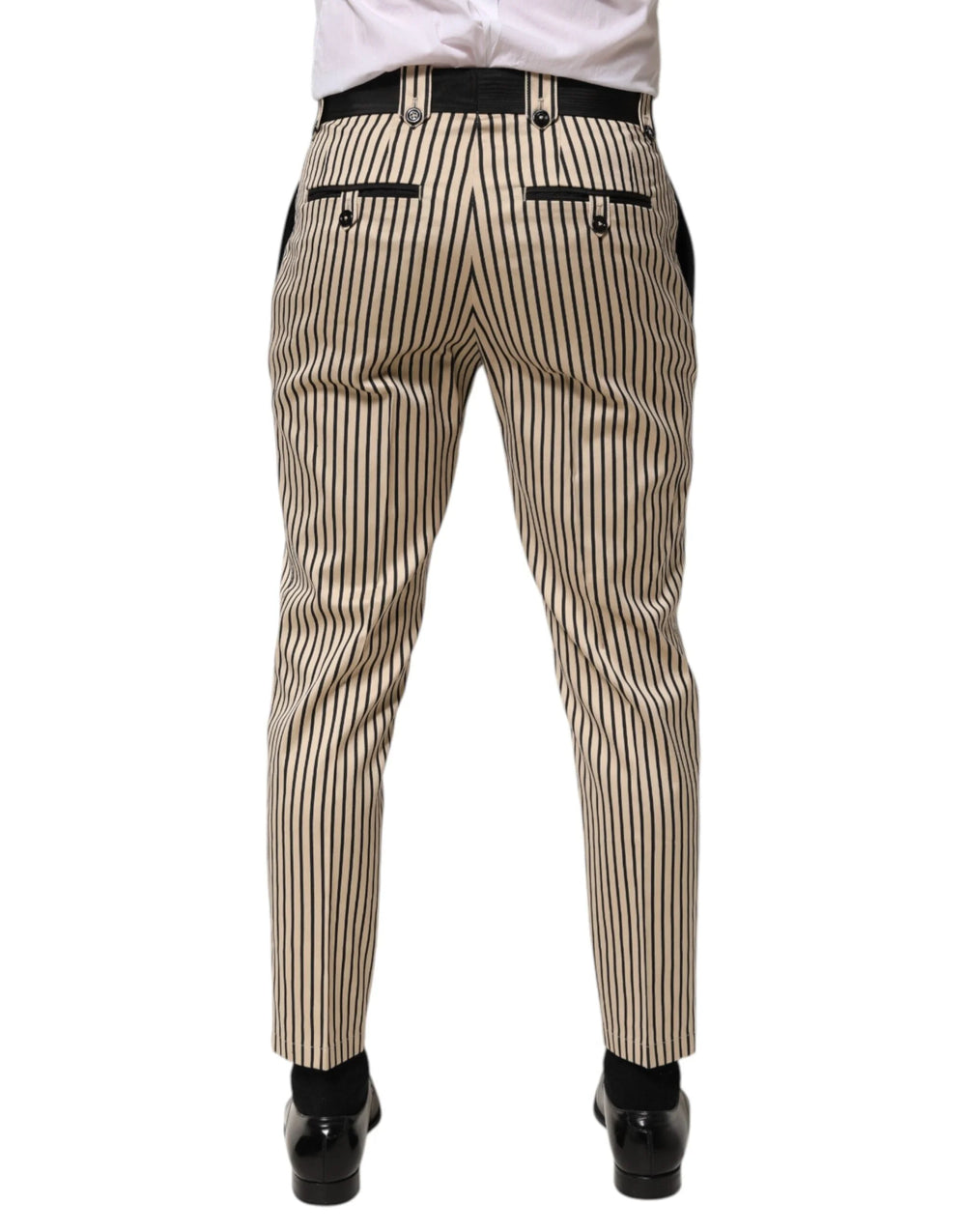 Dolce & Gabbana Beige Black Striped Cotton Slim Fit Trousers Pants - IT46 | S - Trousers