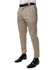 Dolce & Gabbana Beige Black Striped Cotton Slim Fit Trousers Pants - IT46 | S - Trousers