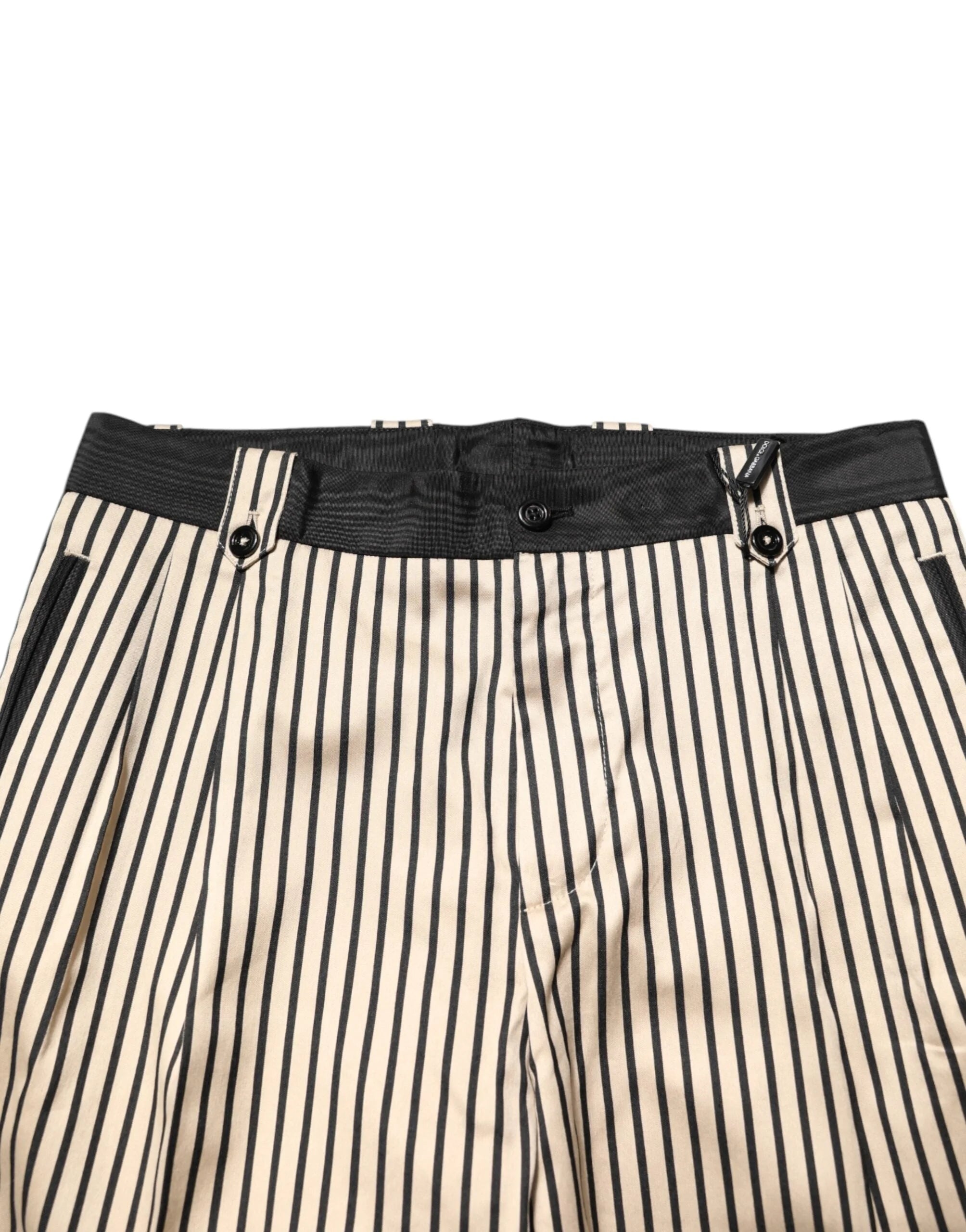 Dolce & Gabbana Beige Black Striped Cotton Slim Fit Trousers Pants - IT46 | S - Trousers