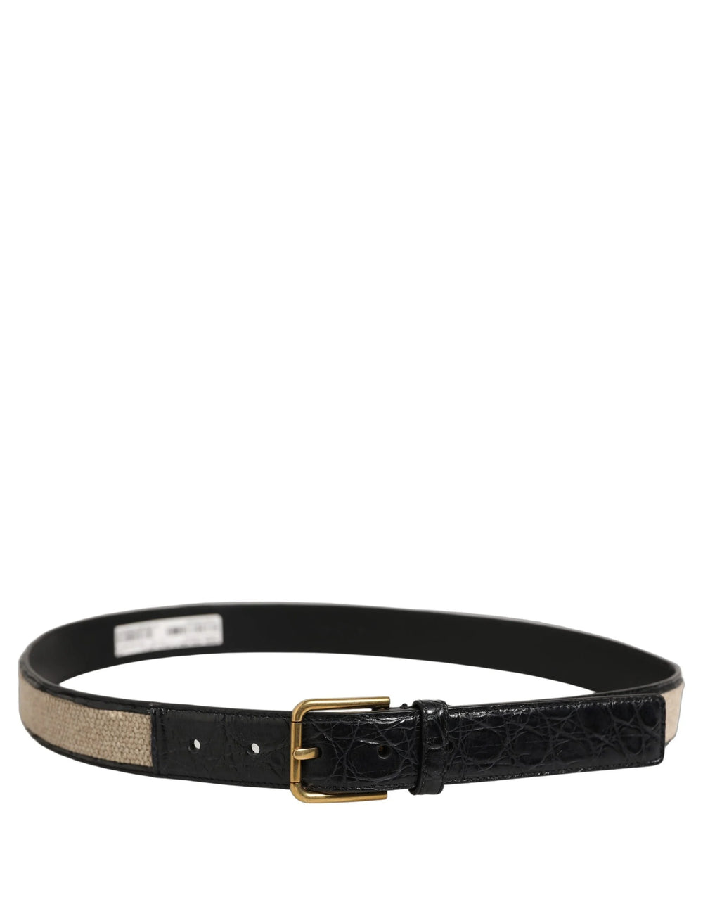 Dolce & Gabbana Beige Black Woven Leather Metal Buckle Belt - 90 cm / 36 Inches