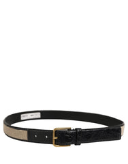 Dolce & Gabbana Beige Black Woven Leather Metal Buckle Belt - 90 cm / 36 Inches