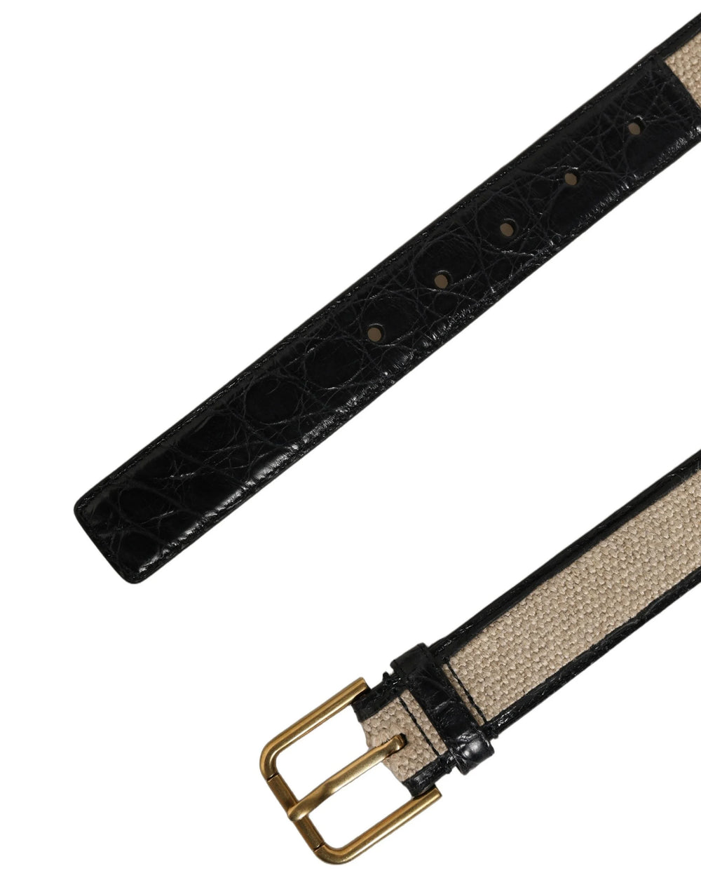Dolce & Gabbana Beige Black Woven Leather Metal Buckle Belt - 90 cm / 36 Inches