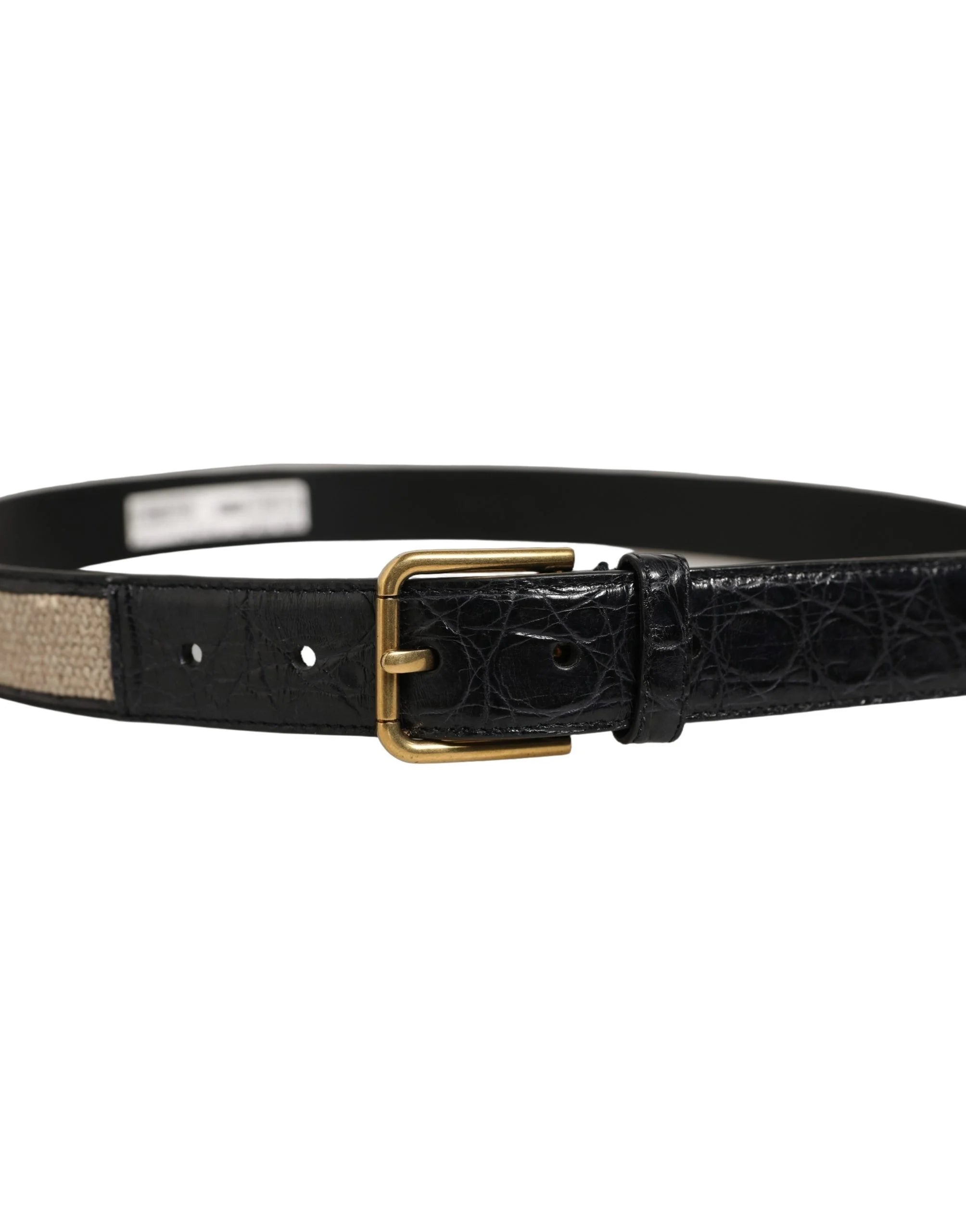 Dolce & Gabbana Beige Black Woven Leather Metal Buckle Belt - 90 cm / 36 Inches