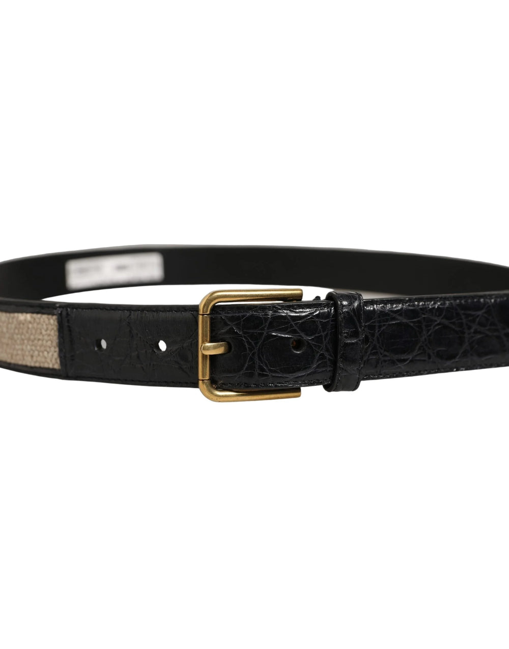 Dolce & Gabbana Beige Black Woven Leather Metal Buckle Belt - 90 cm / 36 Inches