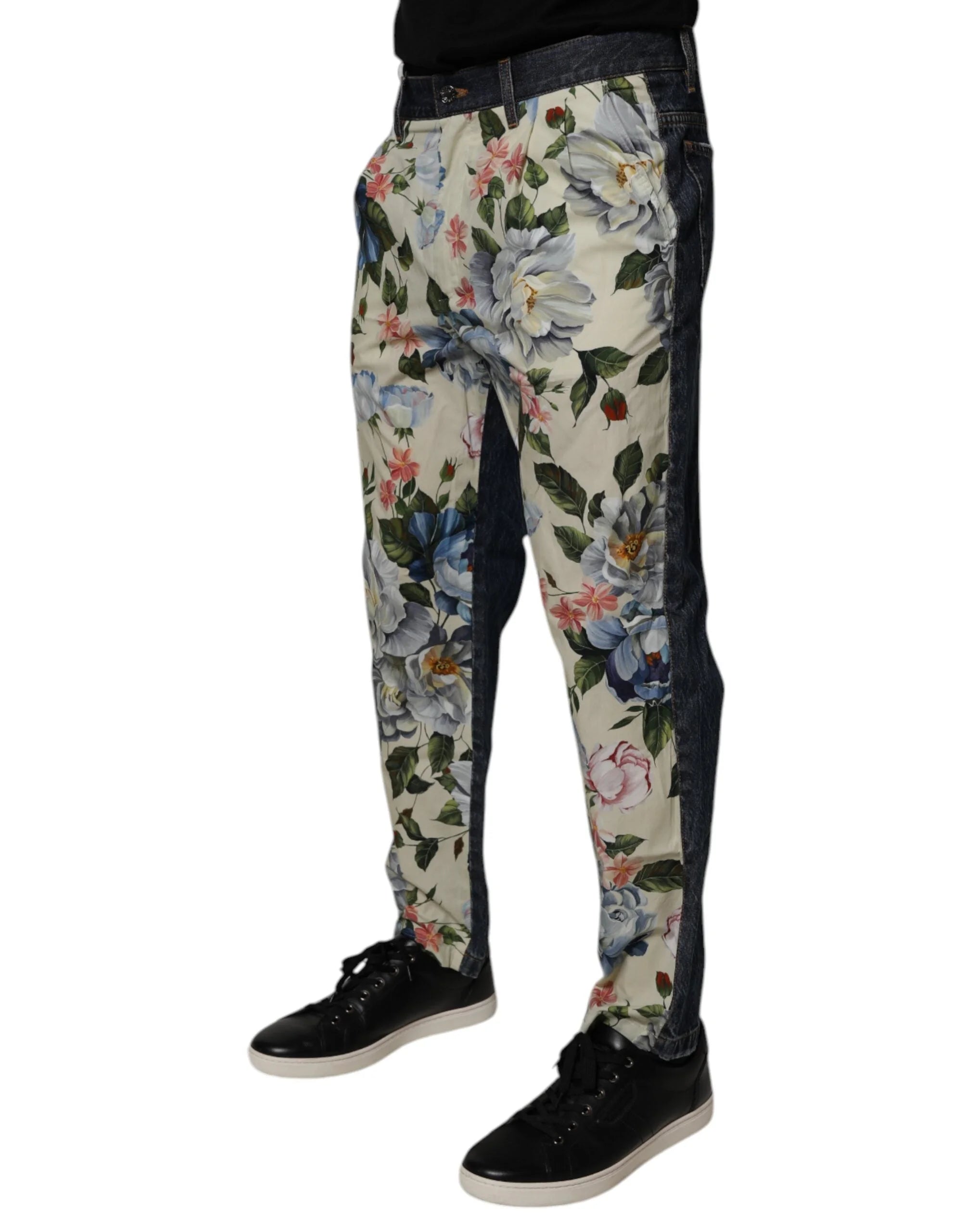 Dolce & Gabbana Beige Blue Floral Cotton Men Denim Jeans - IT48 | M - Jeans