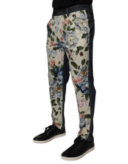Dolce & Gabbana Beige Blue Floral Cotton Men Denim Jeans - IT48 | M - Jeans