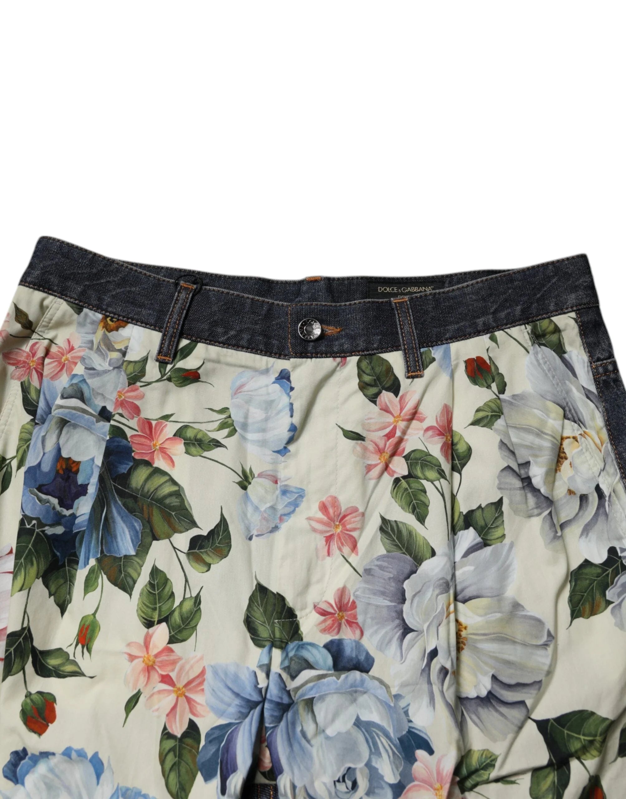 Dolce & Gabbana Beige Blue Floral Cotton Men Denim Jeans - IT48 | M - Jeans