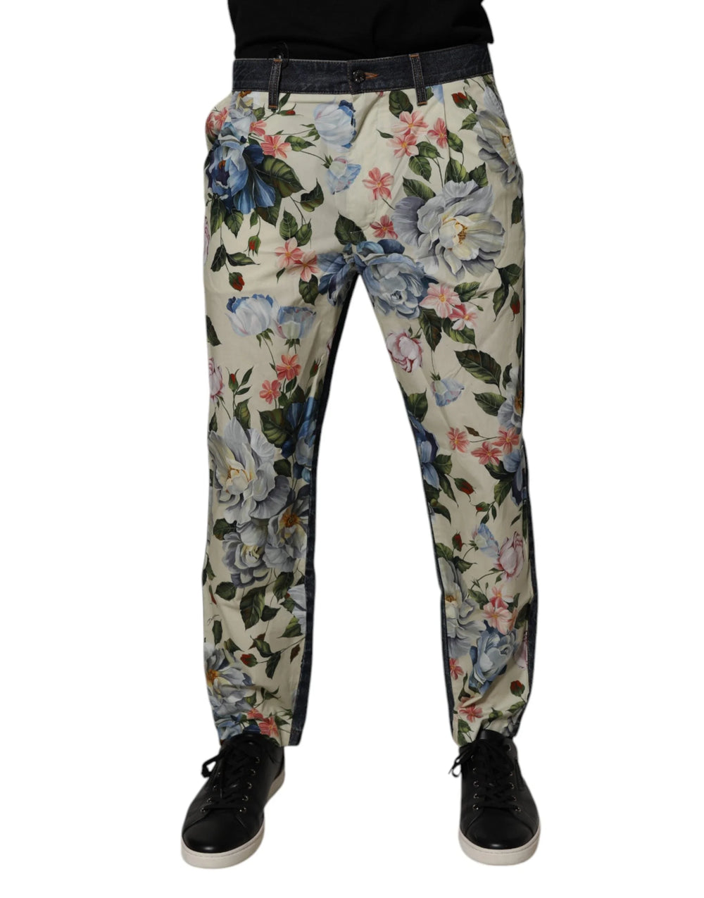 Dolce & Gabbana Beige Blue Floral Cotton Men Denim Jeans - IT48 | M - Jeans