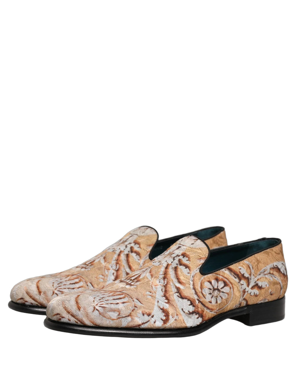 Dolce & Gabbana Beige Brocade Men Slip On Dress Loafers Shoes - EU42/US9