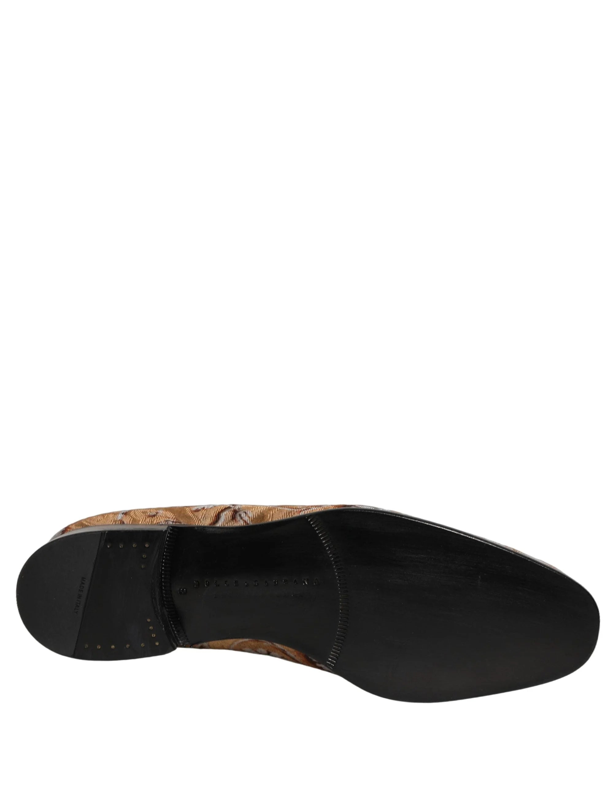 Dolce & Gabbana Beige Brocade Men Slip On Dress Loafers Shoes - EU42/US9