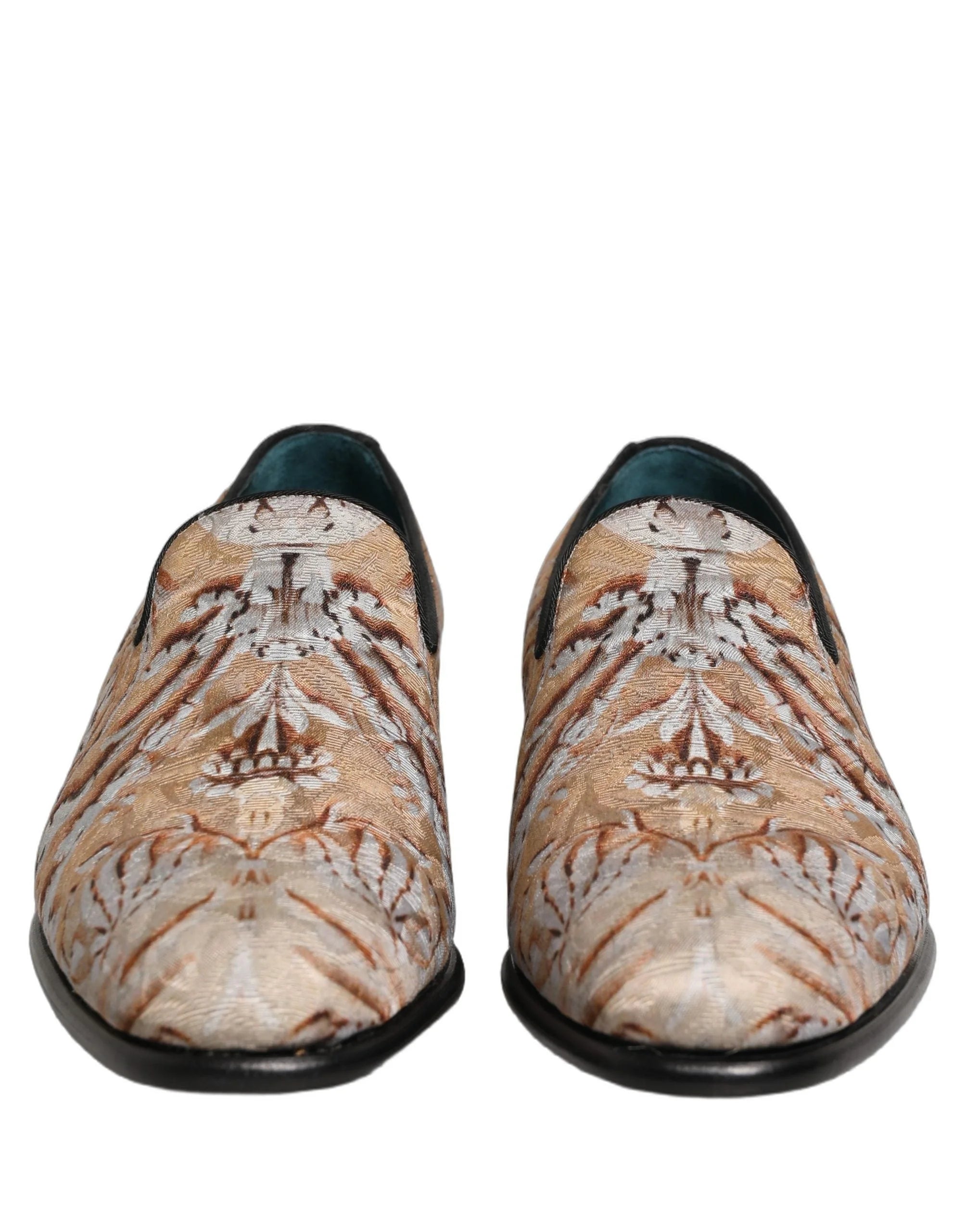 Dolce & Gabbana Beige Brocade Men Slip On Dress Loafers Shoes - EU42/US9