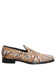 Dolce & Gabbana Beige Brocade Men Slip On Dress Loafers Shoes - EU42/US9