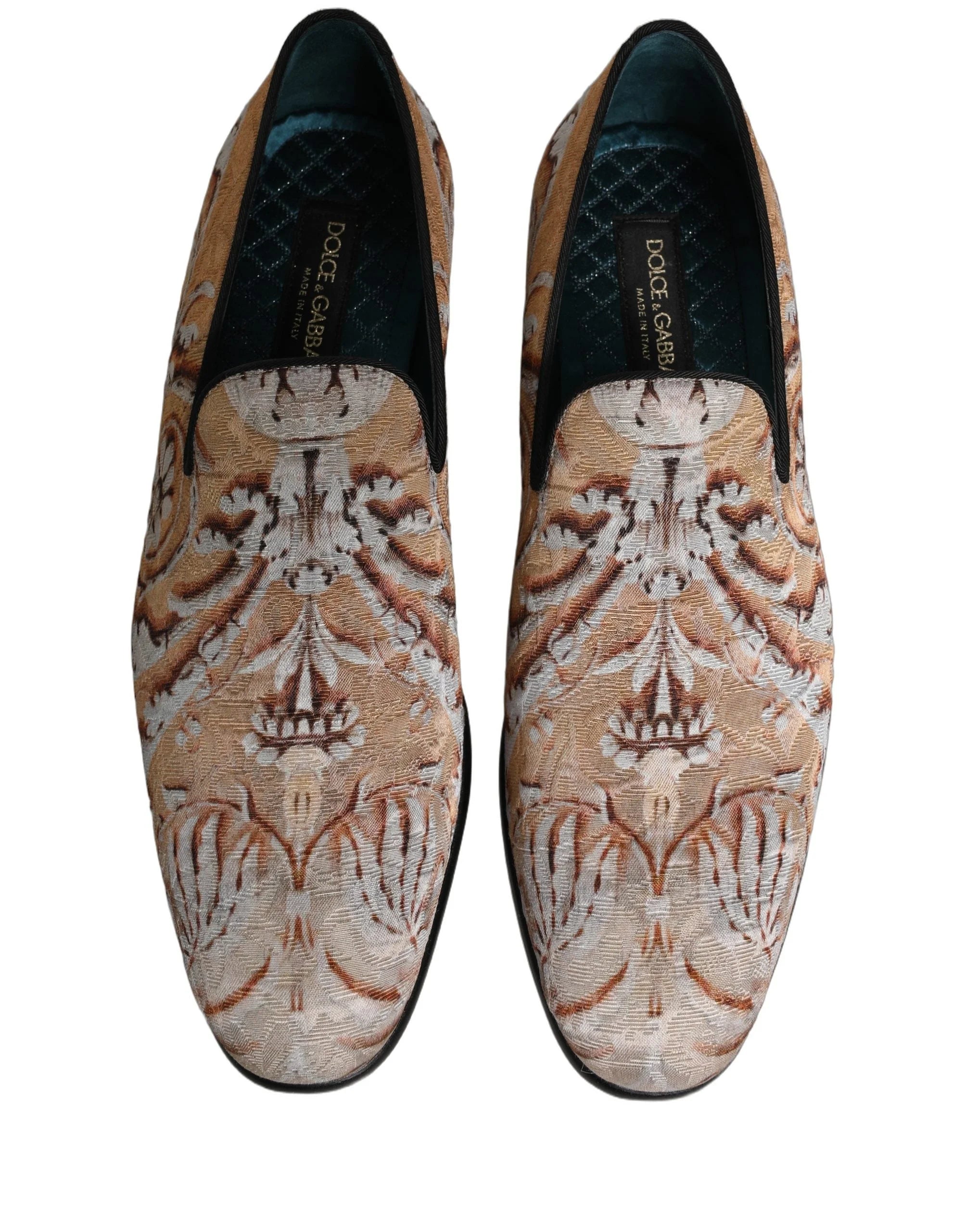 Dolce & Gabbana Beige Brocade Men Slip On Dress Loafers Shoes - EU42/US9
