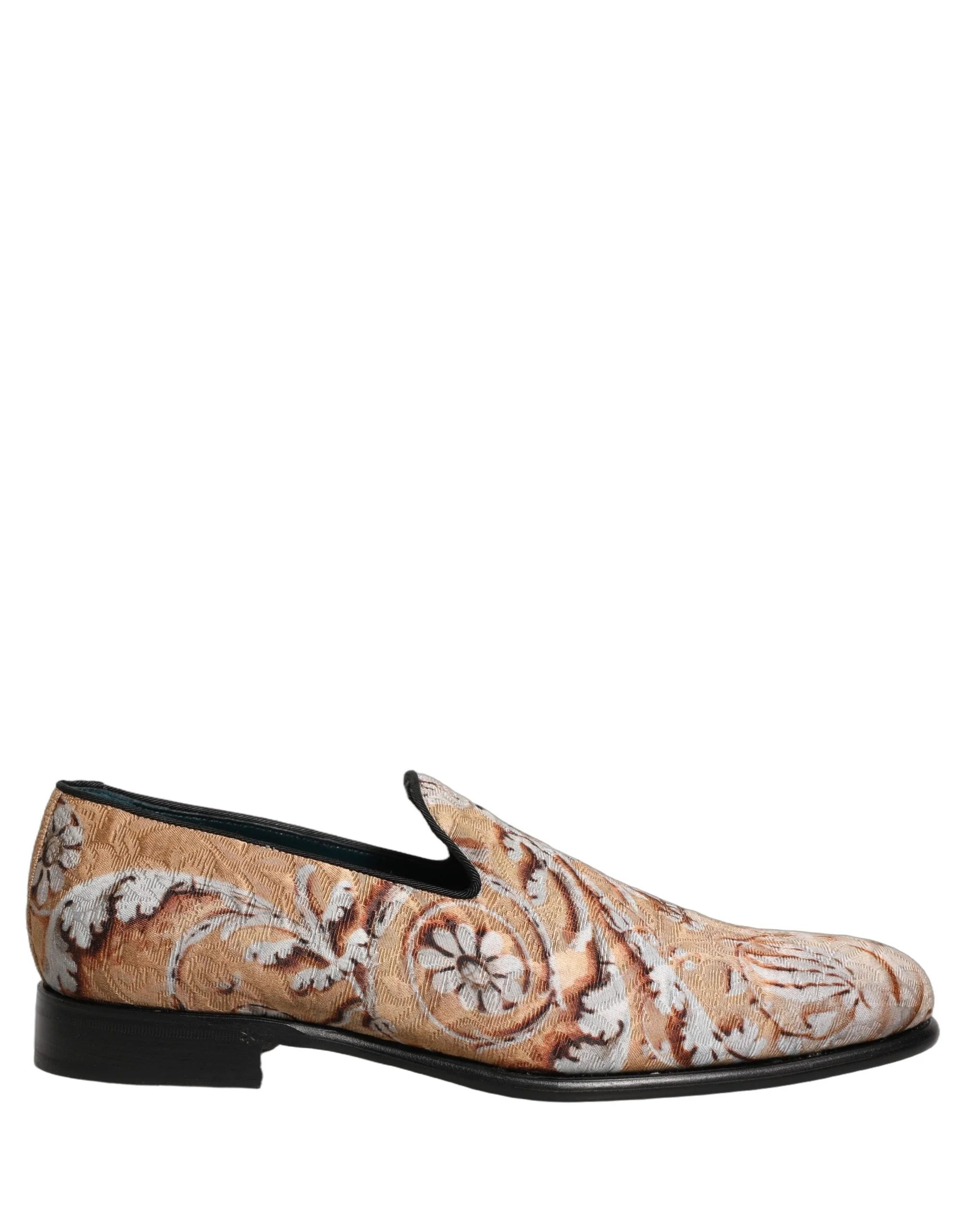 Dolce & Gabbana Beige Brocade Men Slip On Dress Loafers Shoes - EU42/US9