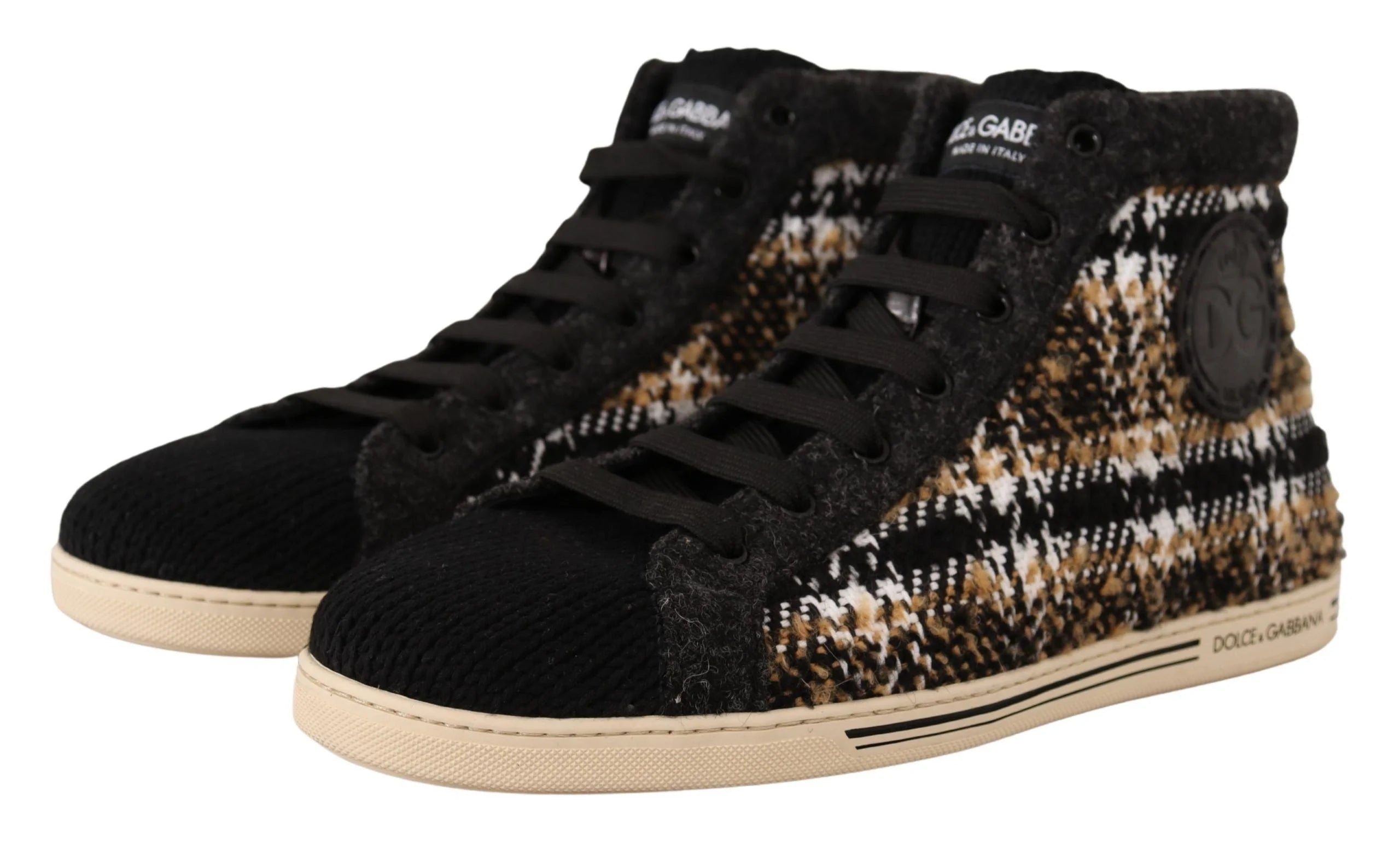 Dolce & Gabbana Beige Brown Wool Cotton High Top Sneakers - EU44/US11