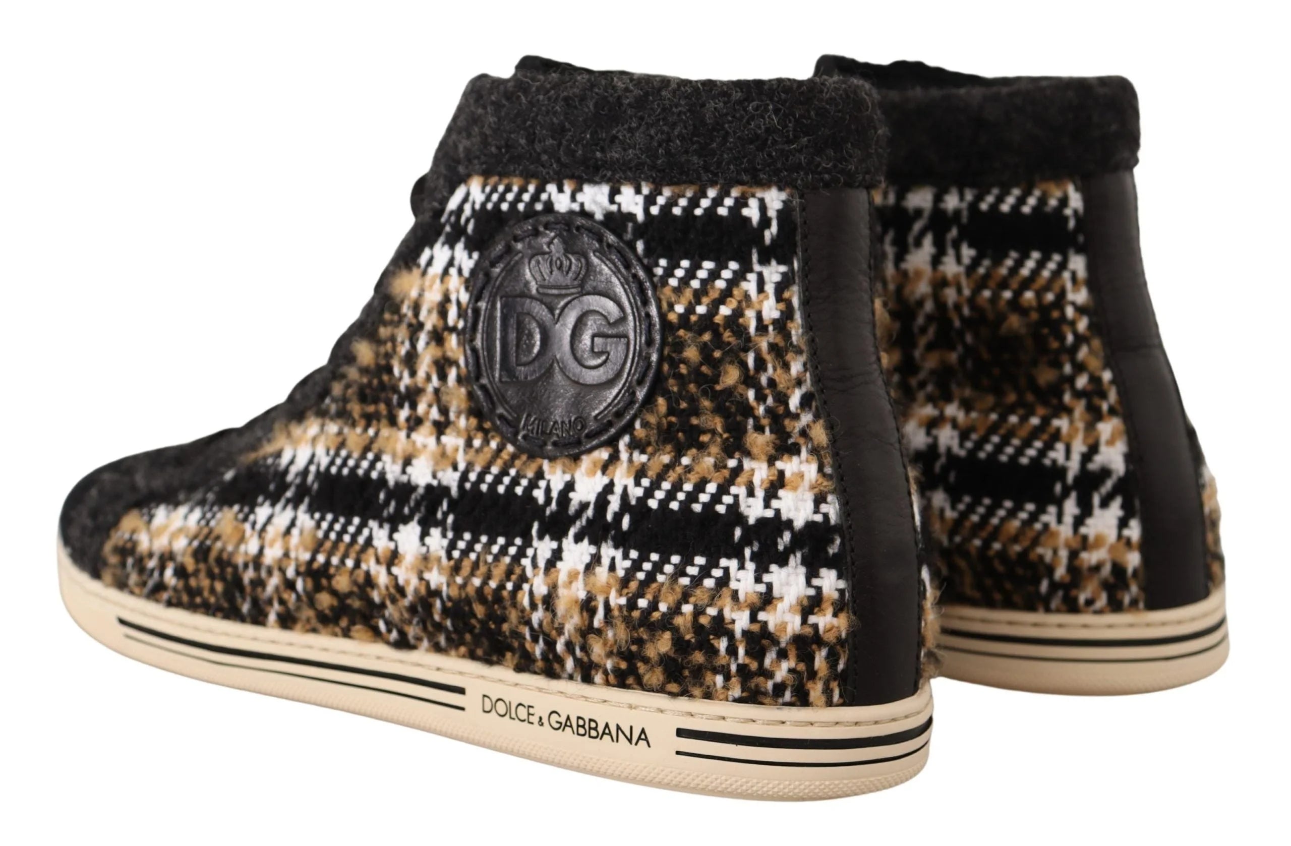 Dolce & Gabbana Beige Brown Wool Cotton High Top Sneakers - EU44/US11