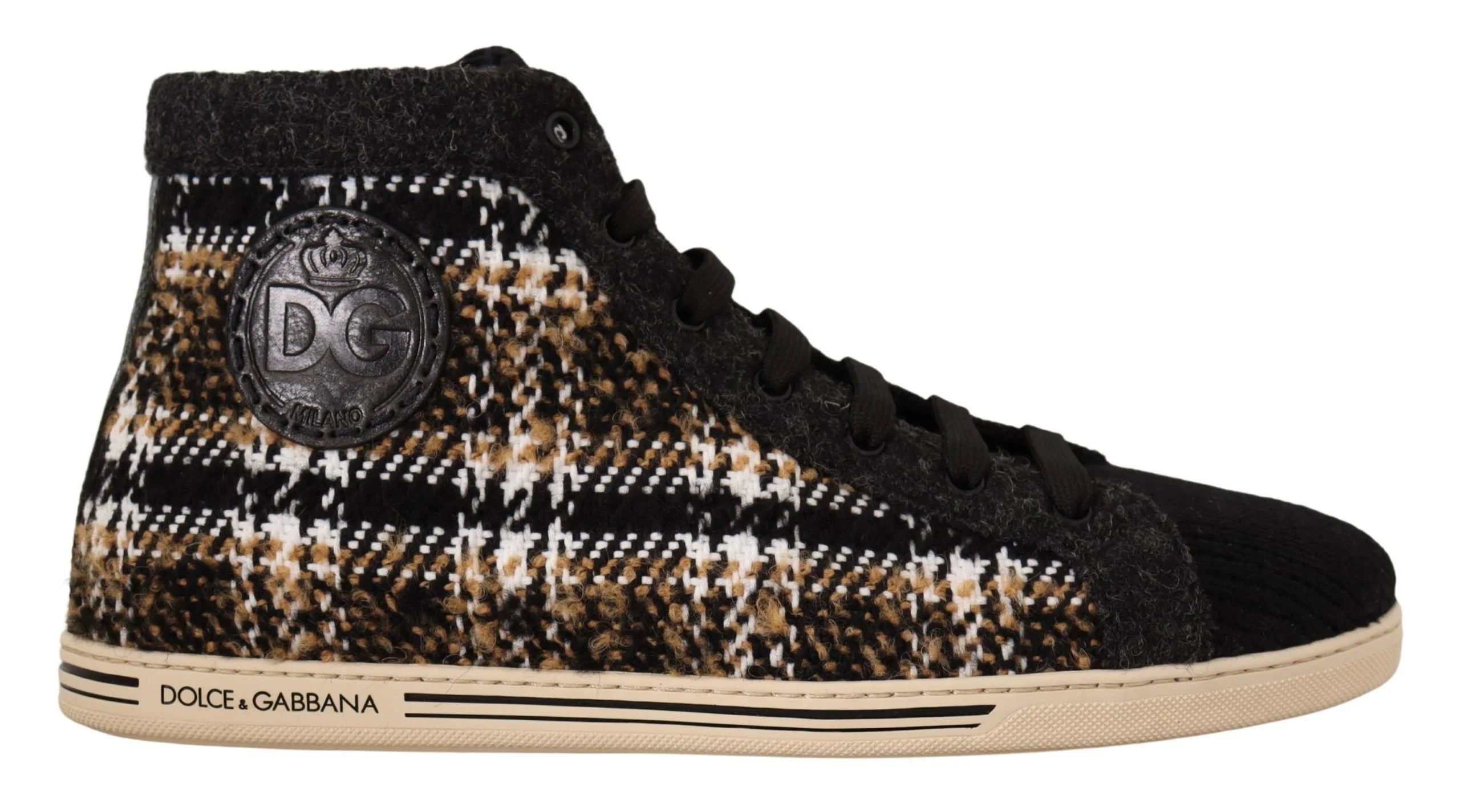 Dolce & Gabbana Beige Brown Wool Cotton High Top Sneakers - EU44/US11