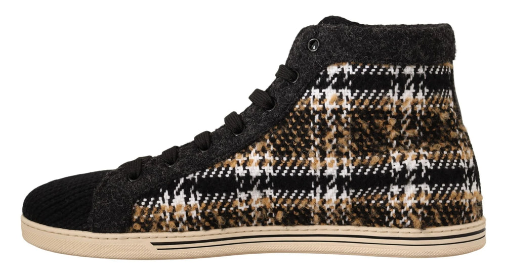 Dolce & Gabbana Beige Brown Wool Cotton High Top Sneakers - EU44/US11