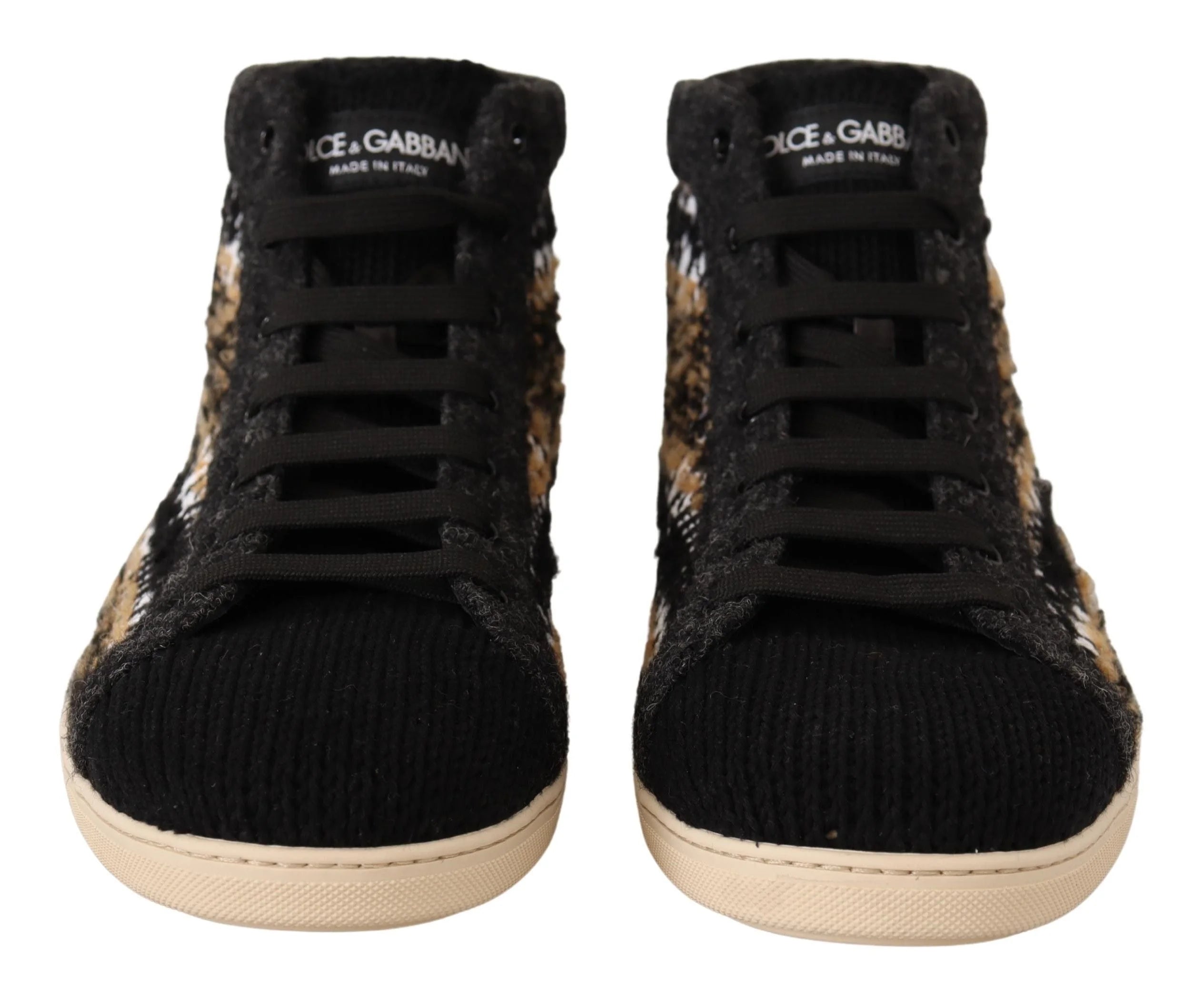 Dolce & Gabbana Beige Brown Wool Cotton High Top Sneakers - EU44/US11