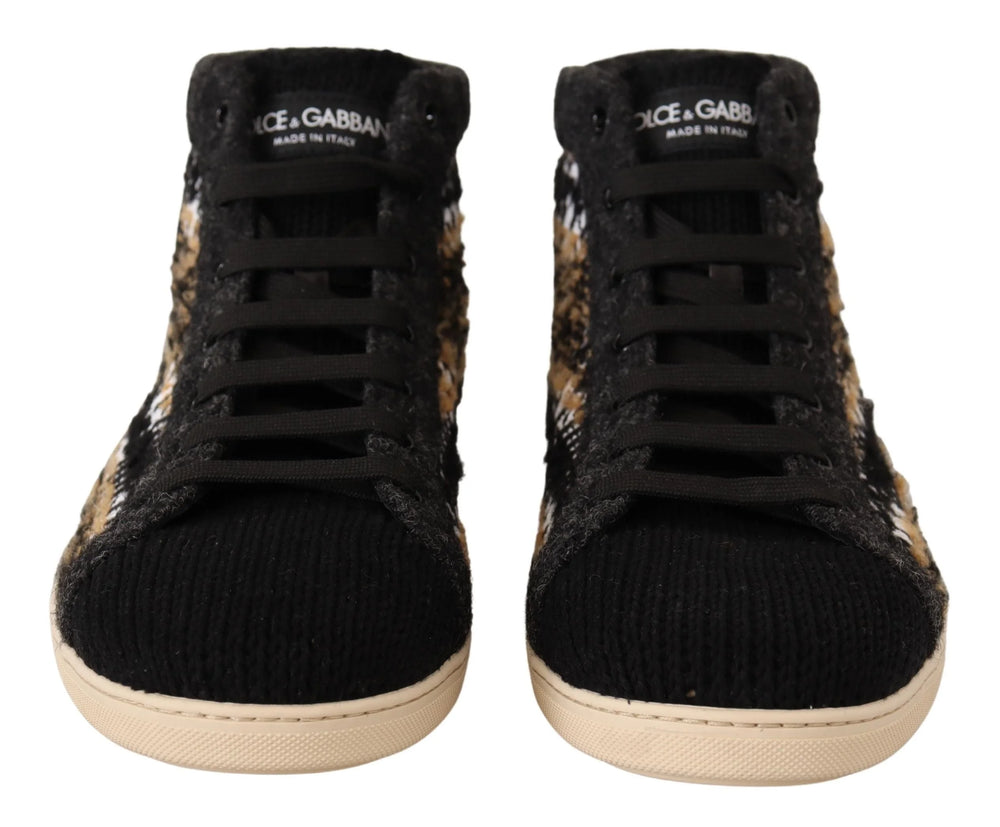 Dolce & Gabbana Beige Brown Wool Cotton High Top Sneakers - EU44/US11