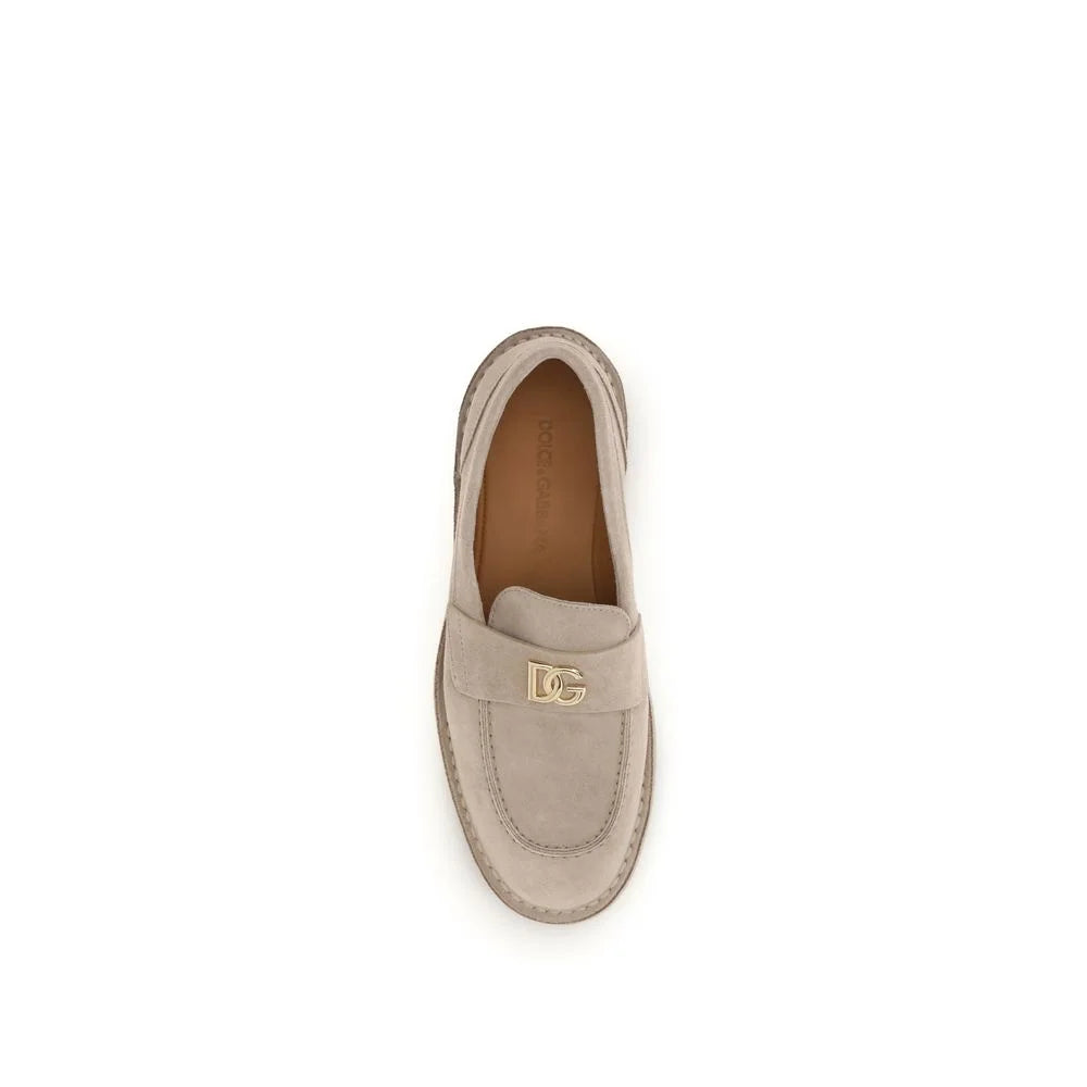 Dolce & Gabbana Beige Calf Leather Bos Taurus Slip-On Loafers