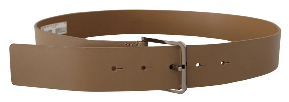 Dolce & Gabbana Beige Calf Leather Wide Silver Metal Belt - 90 cm / 36 Inches - Belts