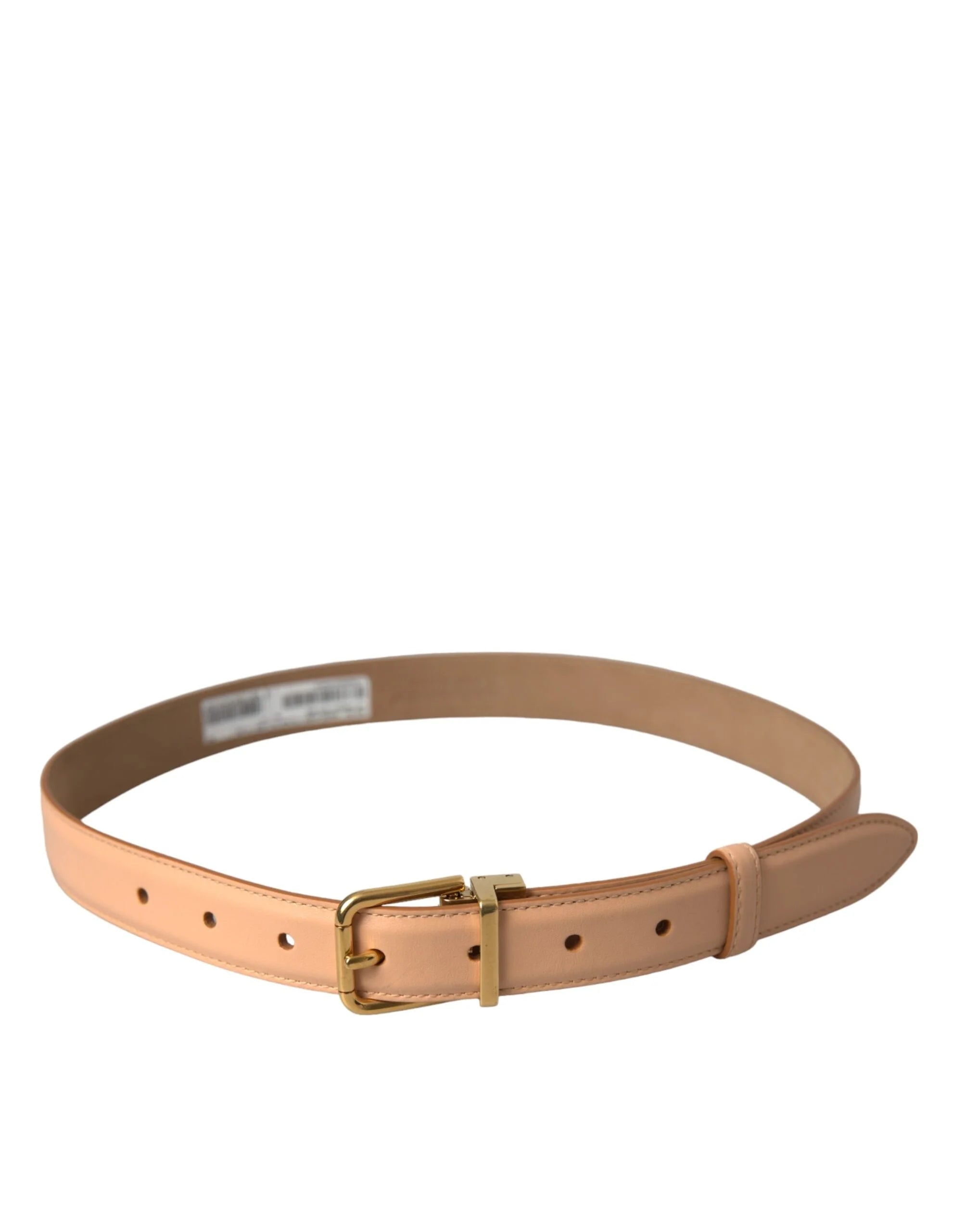 Dolce & Gabbana Beige Calfskin Leather Gold Metal Buckle Belt - 75 cm / 29,5 Inches - Belts