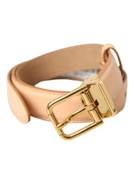 Dolce & Gabbana Beige Calfskin Leather Gold Metal Buckle Belt - 75 cm / 29,5 Inches