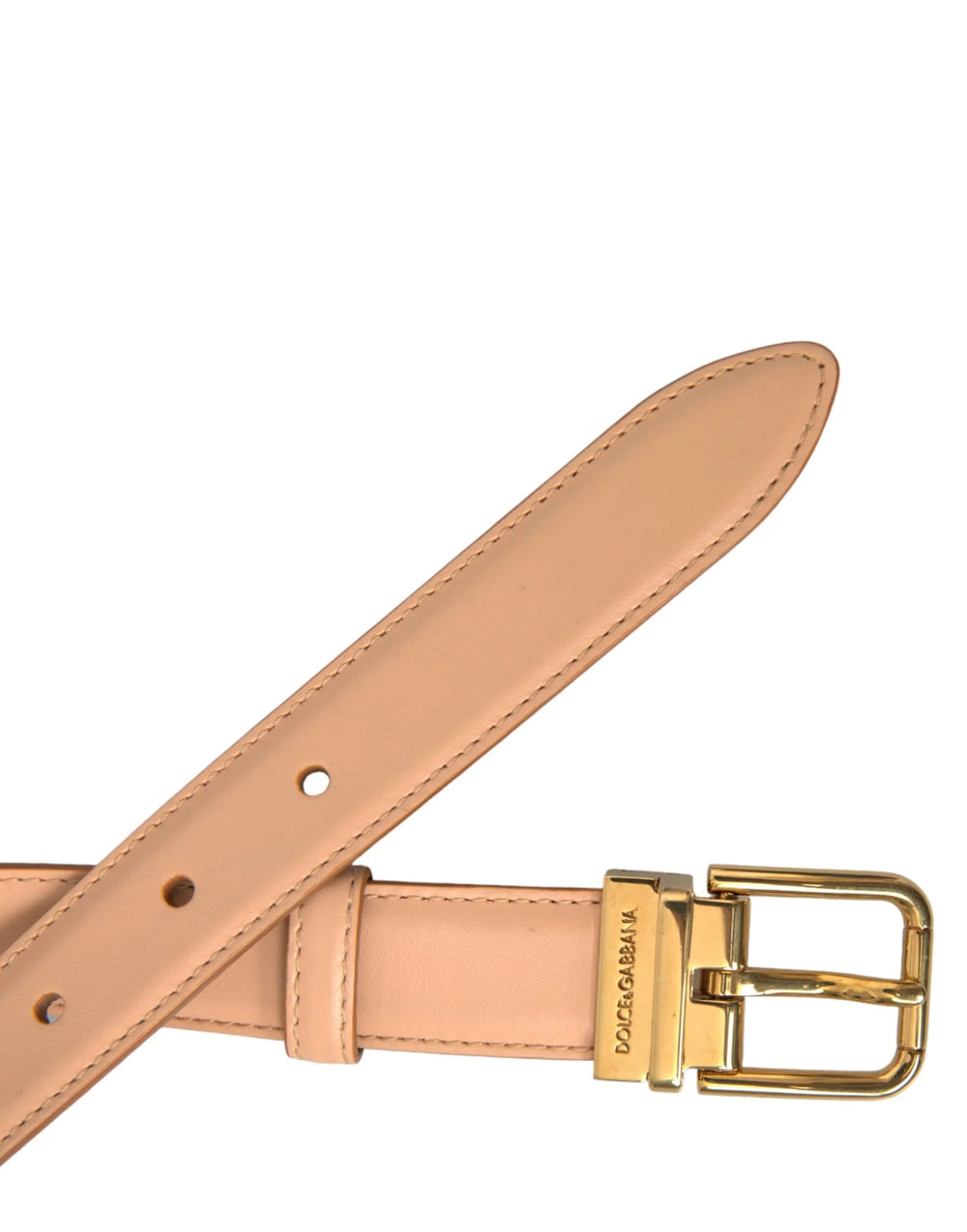 Dolce & Gabbana Beige Calfskin Leather Gold Metal Buckle Belt - 75 cm / 29,5 Inches