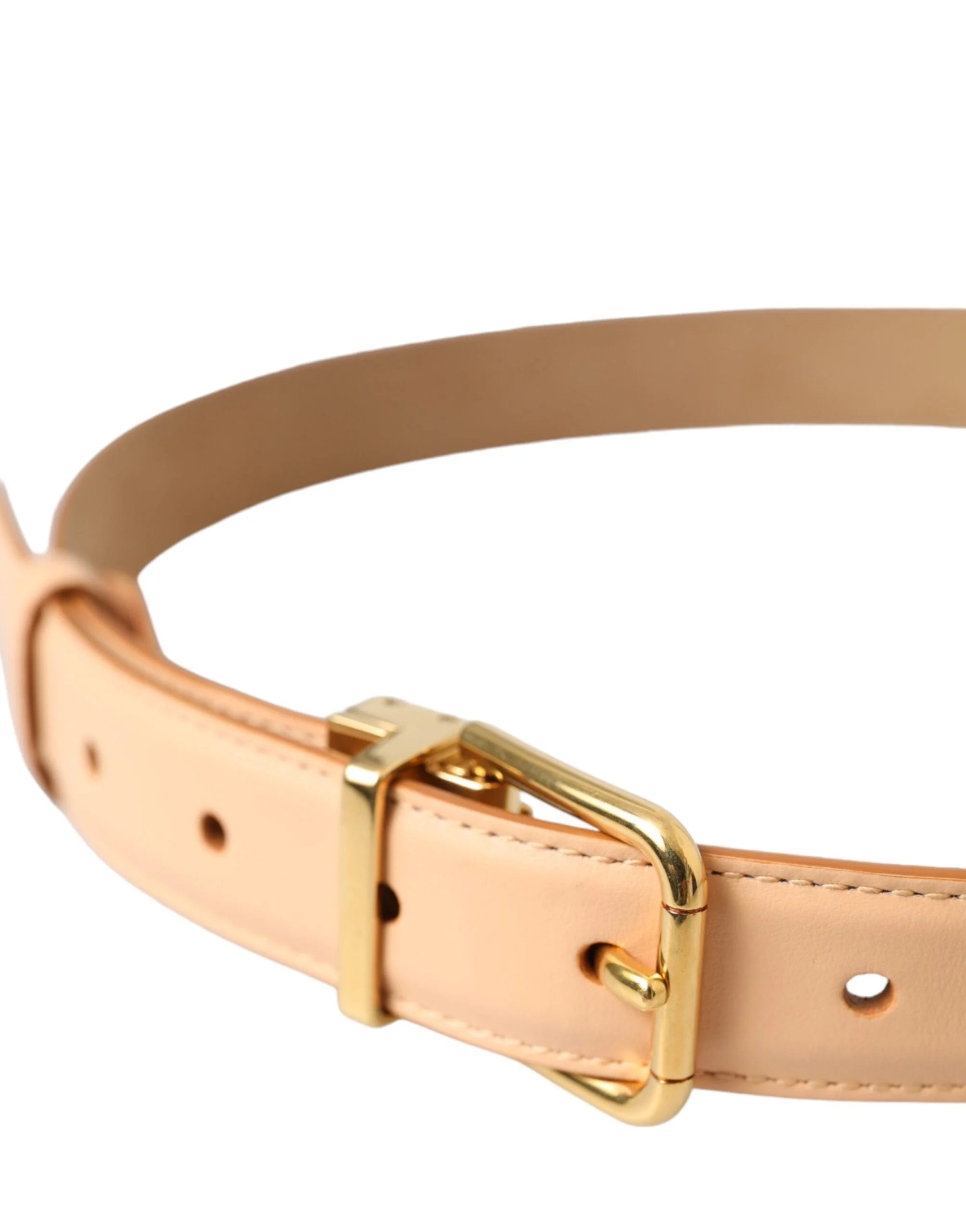 Dolce & Gabbana Beige Calfskin Leather Gold Metal Buckle Belt - 75 cm / 29,5 Inches