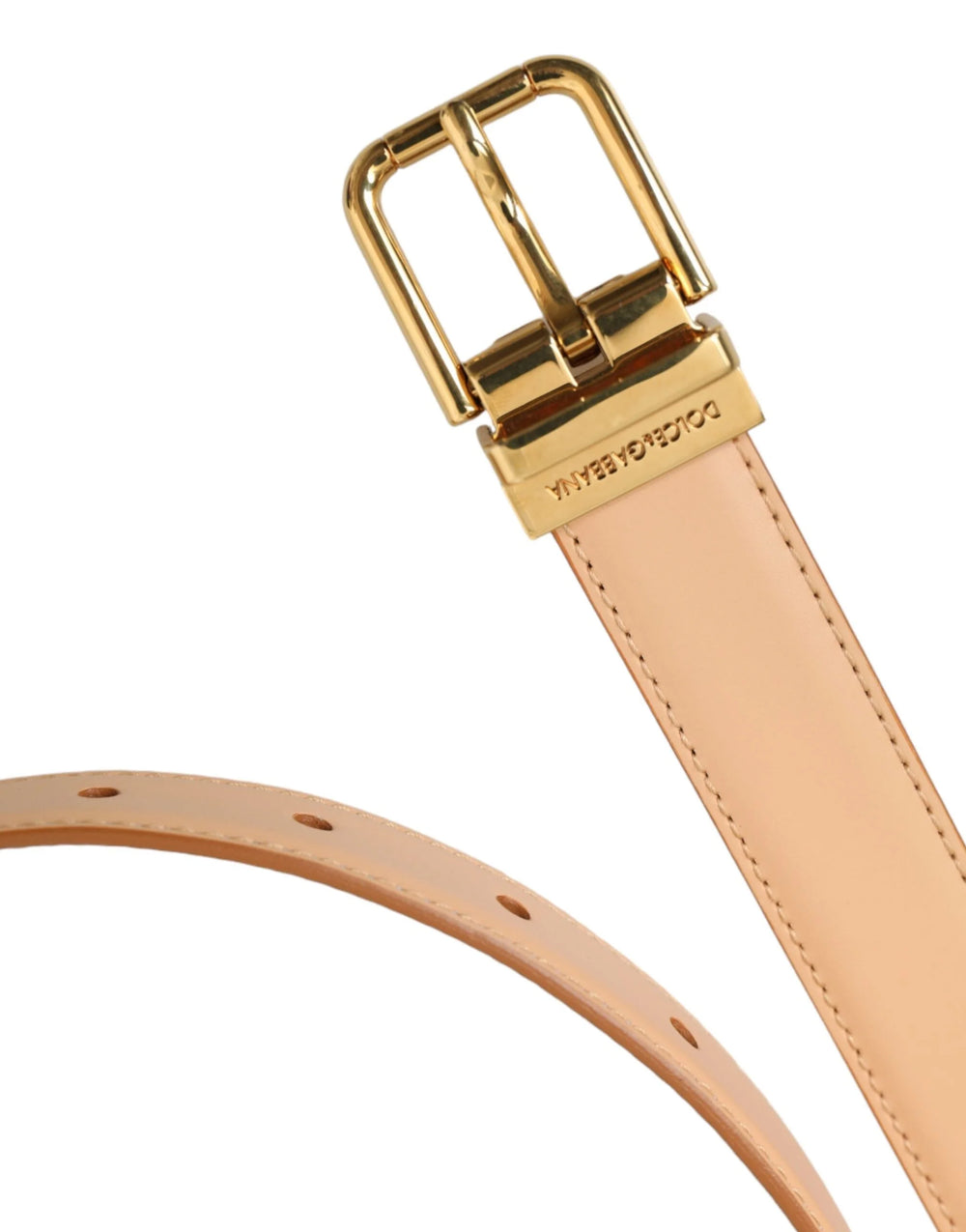 Dolce & Gabbana Beige Calfskin Leather Gold Metal Buckle Belt - 80 cm / 32 Inches - Belts