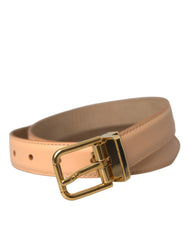 Dolce & Gabbana Beige Calfskin Leather Gold Metal Buckle Belt - 80 cm / 32 Inches - Belts