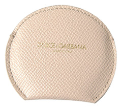 Dolce & Gabbana Beige Calfskin Leather Round Logo Hand Mirror Holder - Face Mirrors