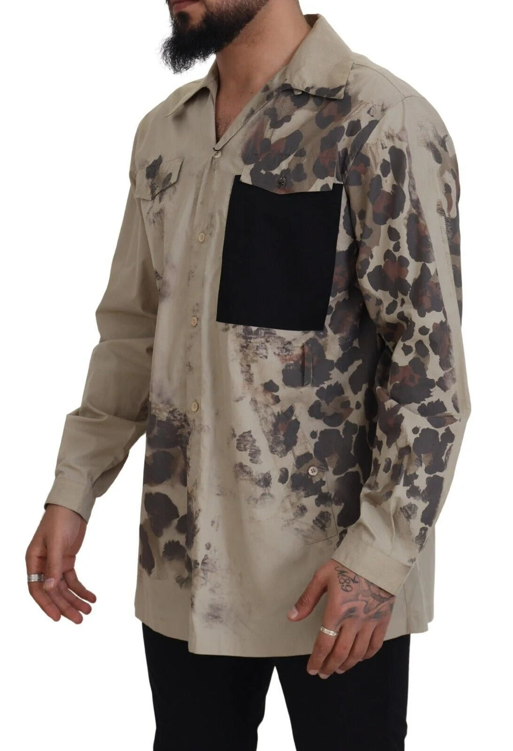 Dolce & Gabbana Beige Camouflage Cotton Long Sleeves Shirt - IT40 | M - Shirts