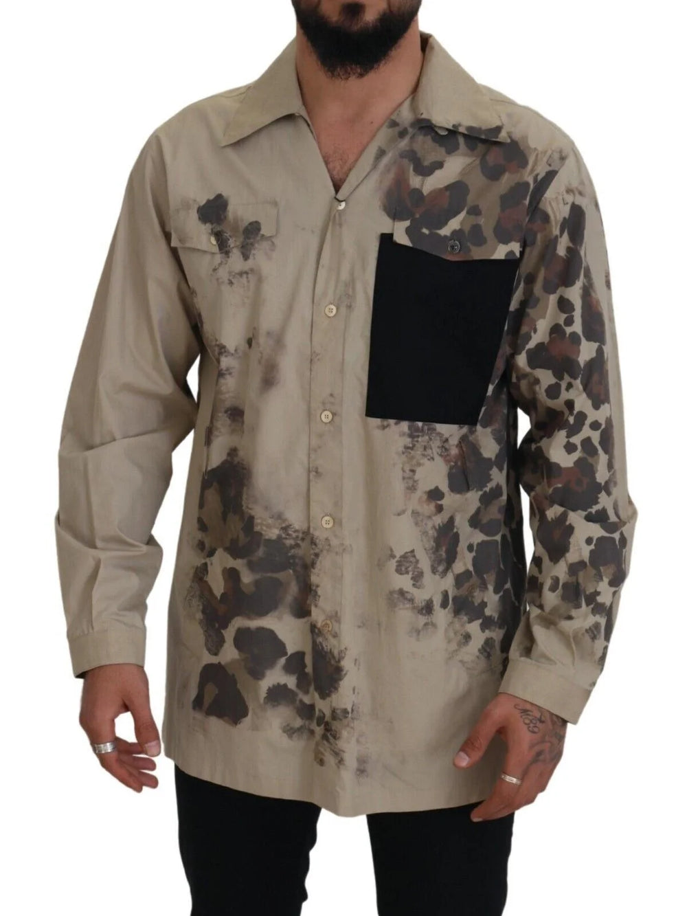 Dolce & Gabbana Beige Camouflage Cotton Long Sleeves Shirt - IT40 | M - Shirts